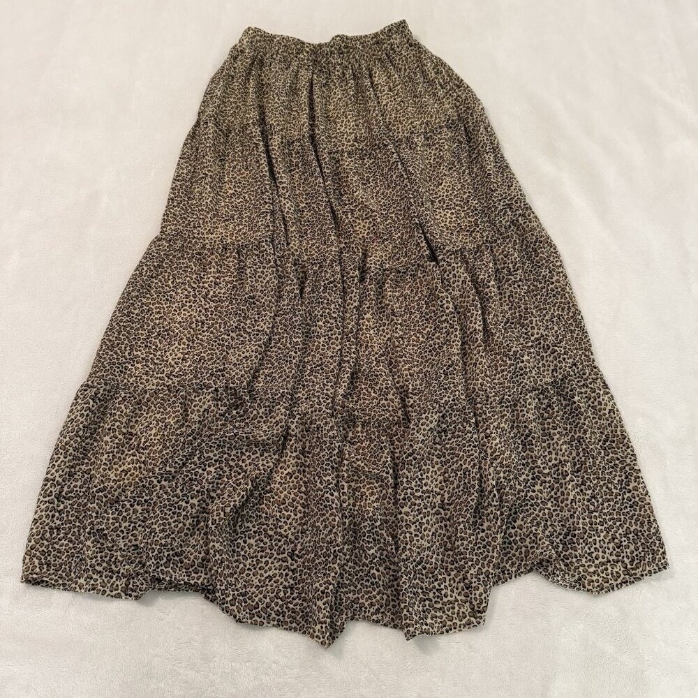 In Loom Tiered‎ Animal Print Midi Skirt Size Small Leopard Cheetah Flowy Artsy